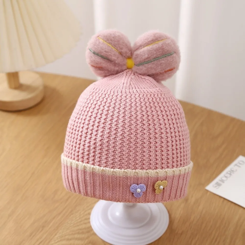 

New Bow Beanie Bonnet Windproof Thicken Knitted Hat Warm Cold Proof Ear Protection Cap Baby