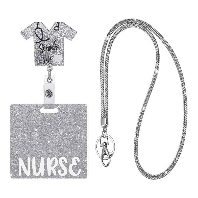 

3-In-1 Nurse Badge Holder Acrylic Rotating Alligator Clip Easy-Pull Buckle Telescopic Badge Reel Card Holder