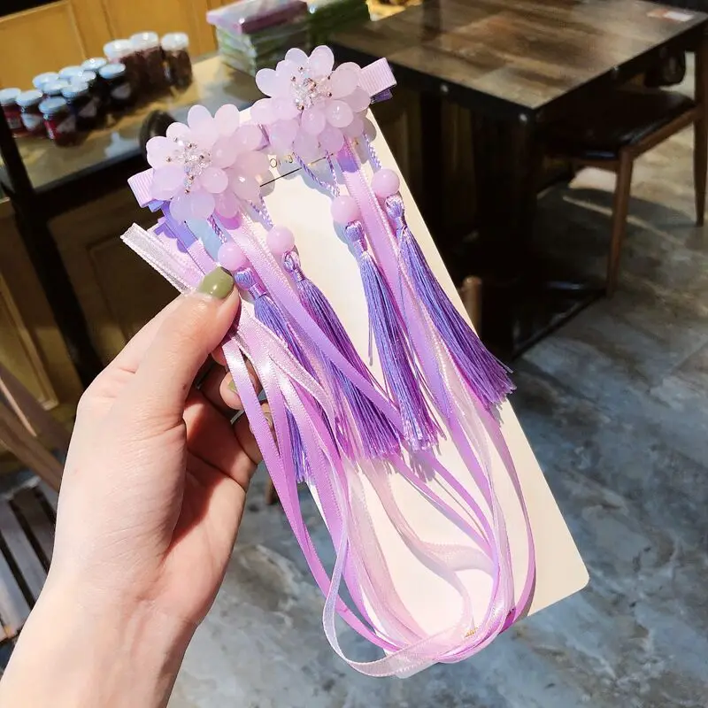 Cute Children's Purple Flower Hairpin Hanfu Performance Photography Hair Accessories Daily Use Fairy-like Hair Clip