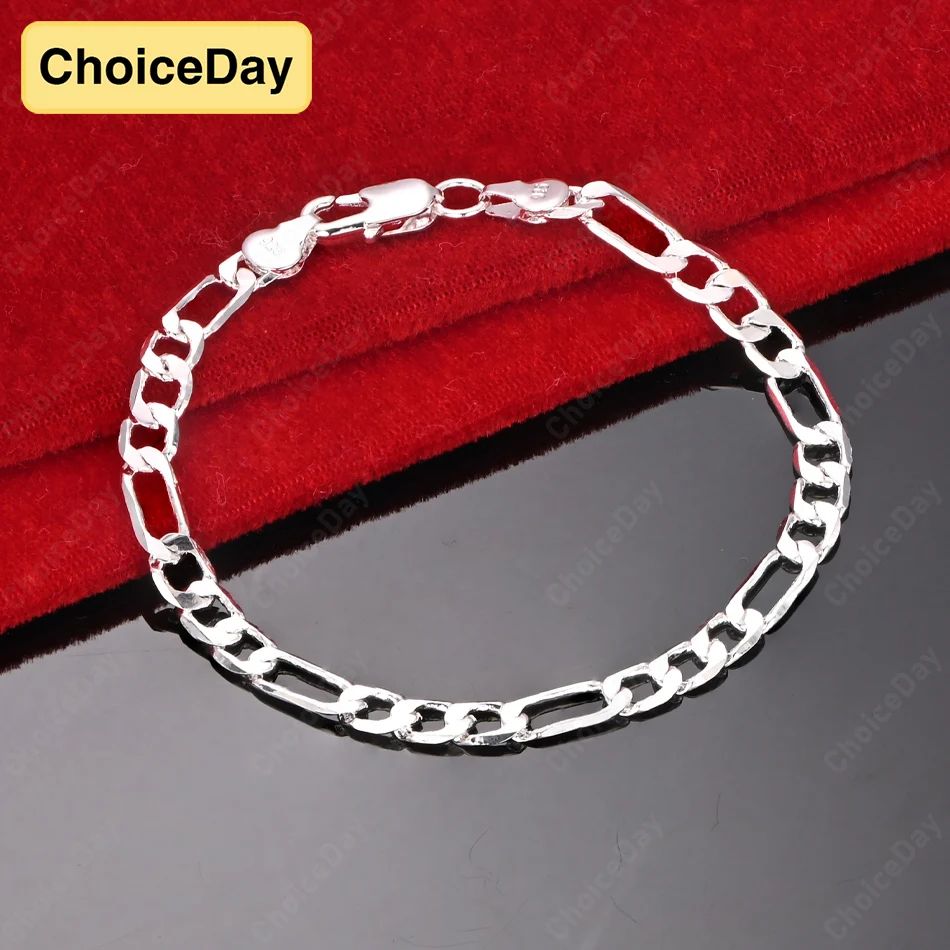 

ChoiceDay 8 Inch 925 Sterling Silver 20cm Fashion Figaro Chain Bracelet Men Women Gift Jewelry Accessories