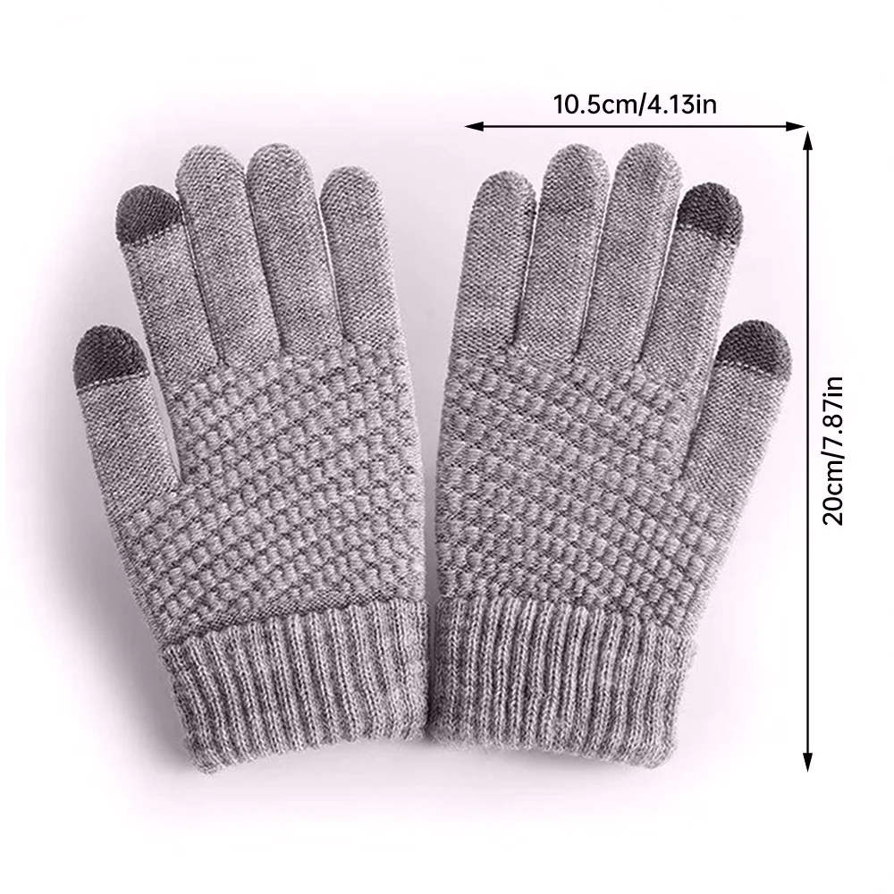 Winter Men Knitted Gloves Warm Full Fingers Touch Screen Anti-Slip Gloves for Cycling Running Driving Hiking Camping Work Mitten