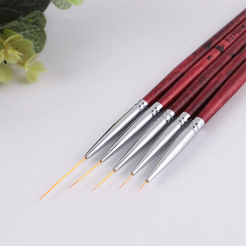 5 PCS Paintbrushes Nail Polish Tools Wooden Pole Manicure 16X05cm Drawing Pens Line for Nails Detail