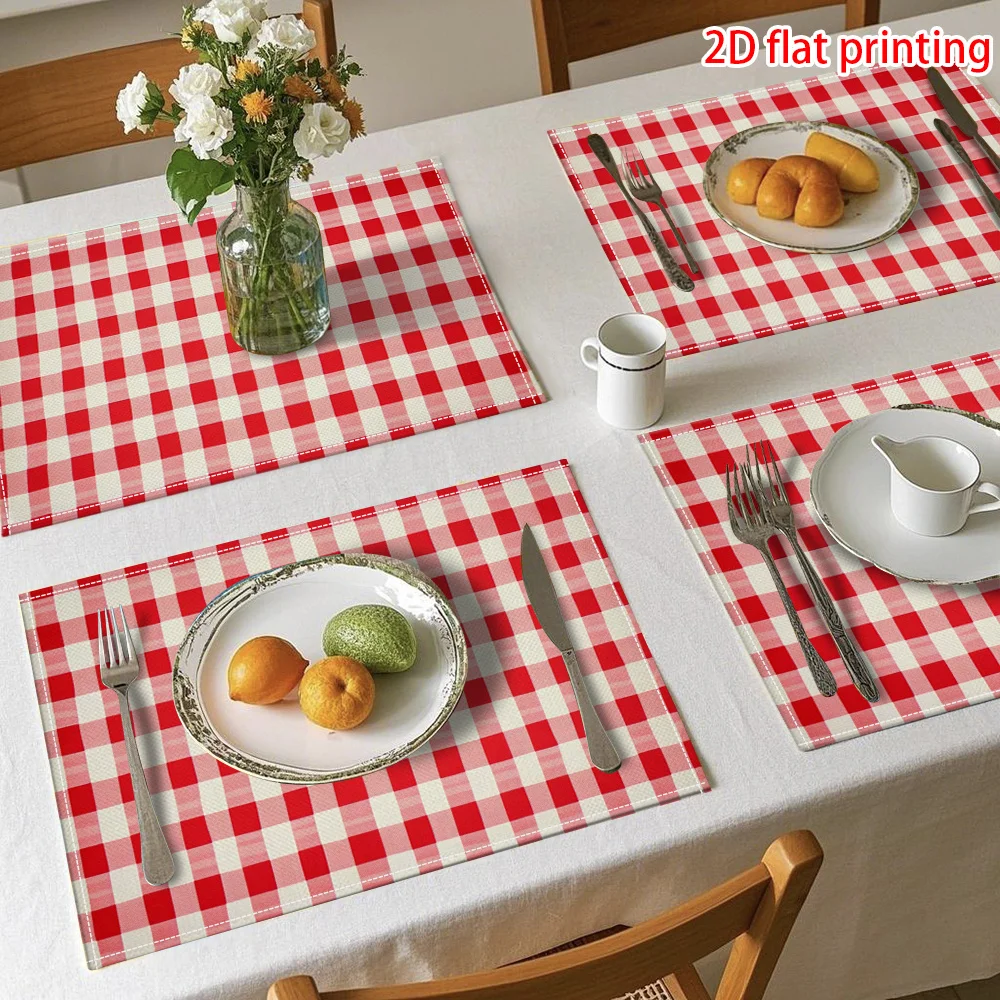 Red White Gingham Checkered Placemats Set of 4 Heat‑Resistant Washable Table Mats Classic Plaid Anti‑Slip Dining Table Decor