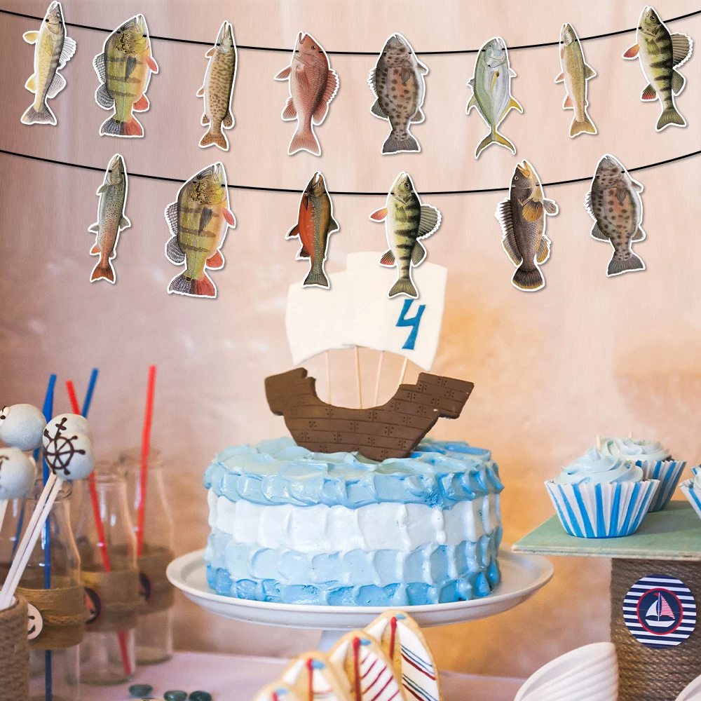 Fishing Themed Party Disposable Tableware Set Paper Plate Cup Napkin Tablecloth Banner Birthday Weedding Party Tableware Supplie view 5