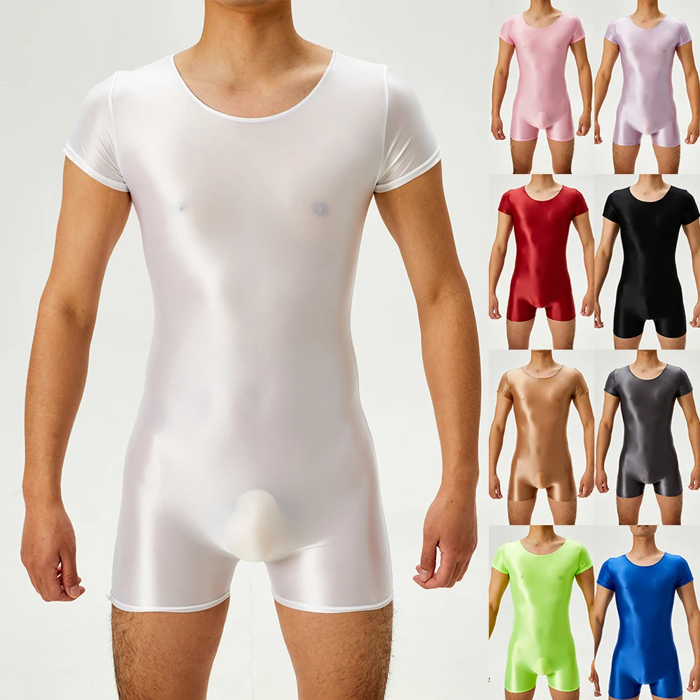 

Sexy Transparent Men's Bodysuit Short Sleeve T-shirts Tights High Elastic Jumpsuit Sports T-shirt Tops For Men
