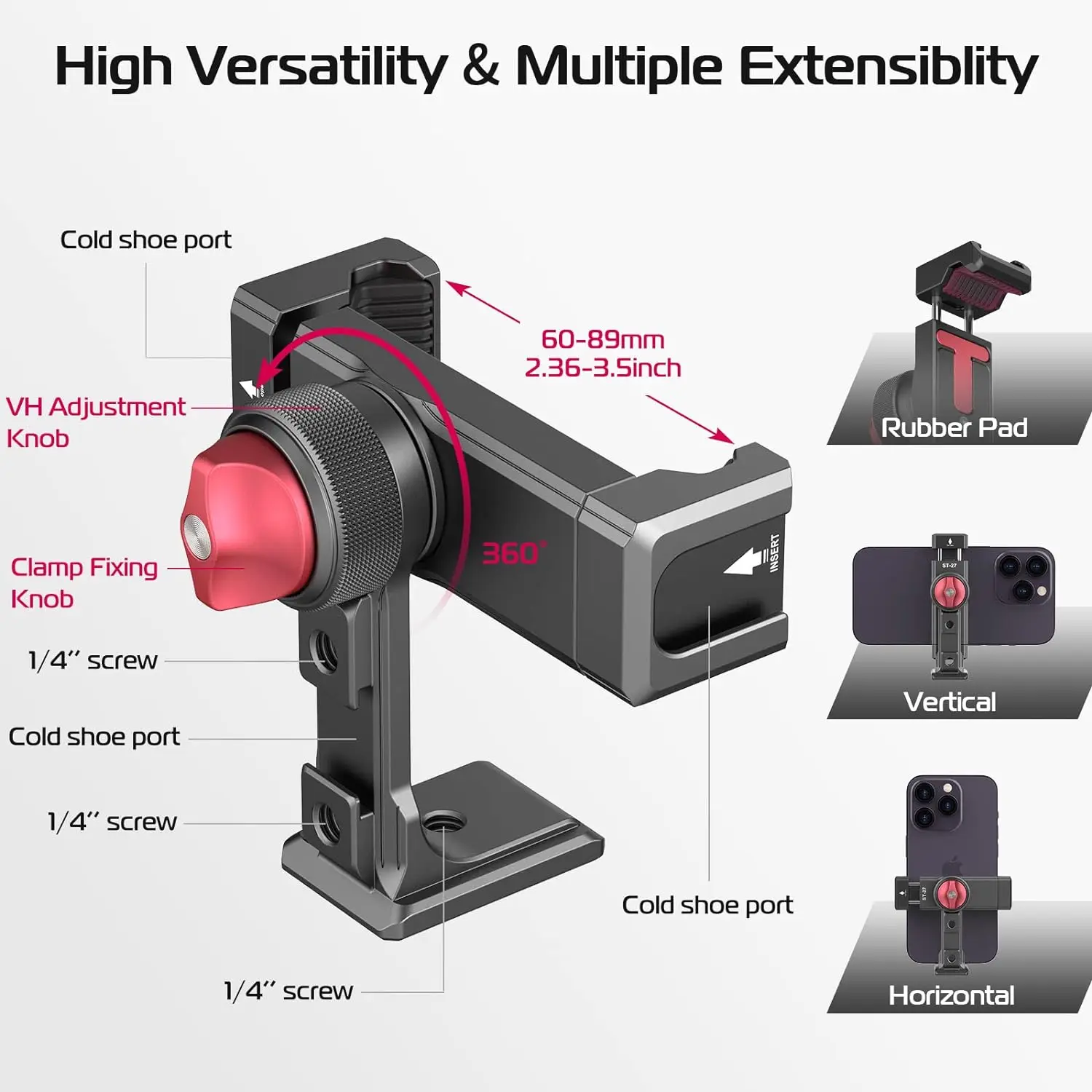 Ulanzi ST-27 clipe universal de metal para celular com parafuso 1/4 espelho flip de montagem fria para suporte selfie tripé braçadeira de montagem