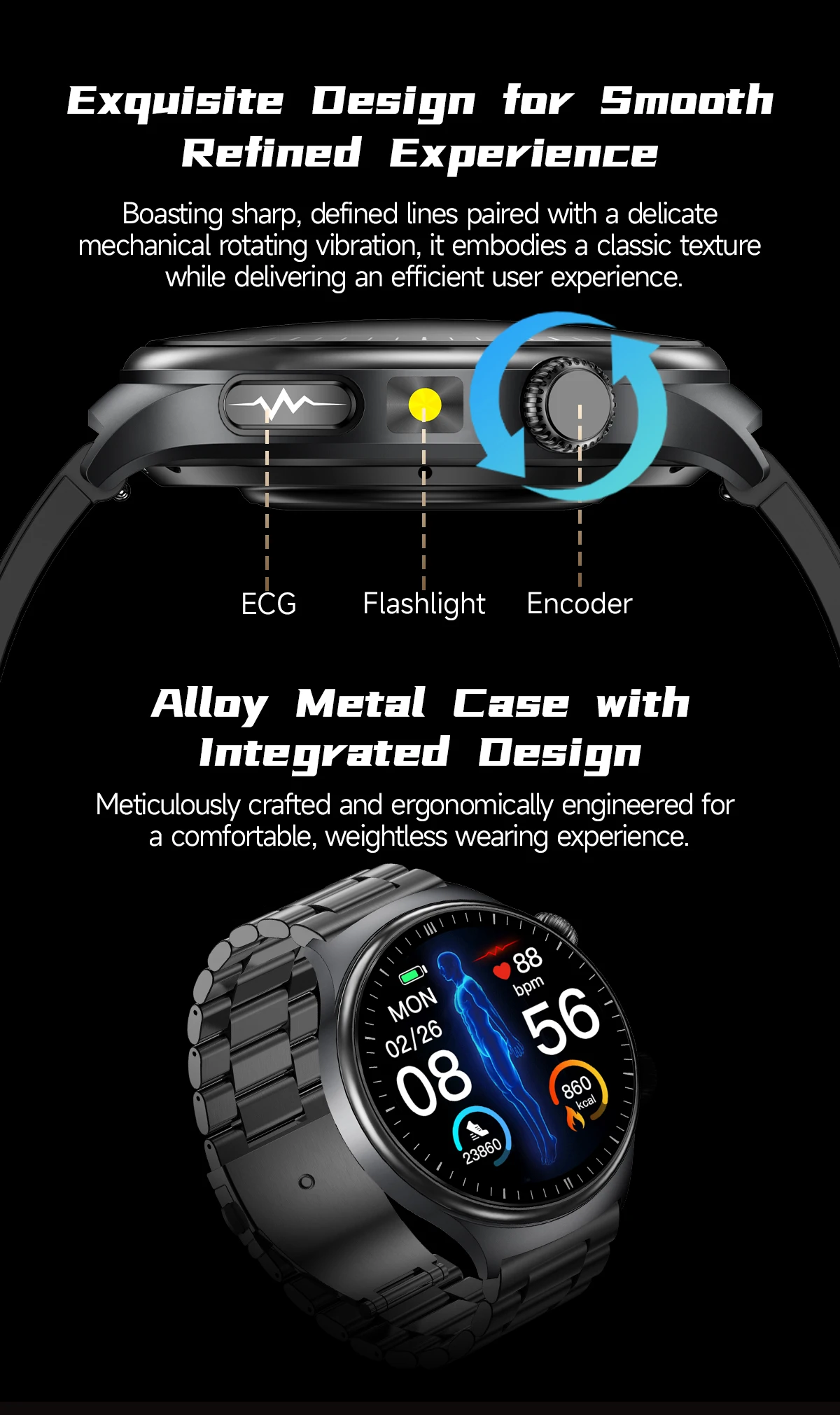 2026 Neue KI-Gesundheitsdiagnose EKG Smartwatch für Männer und Frauen, Harnsäure, Lipide, Blutdruck, HD AMOLED-Bildschirm, Anruf-Sport-Smartwatch – Detail 4