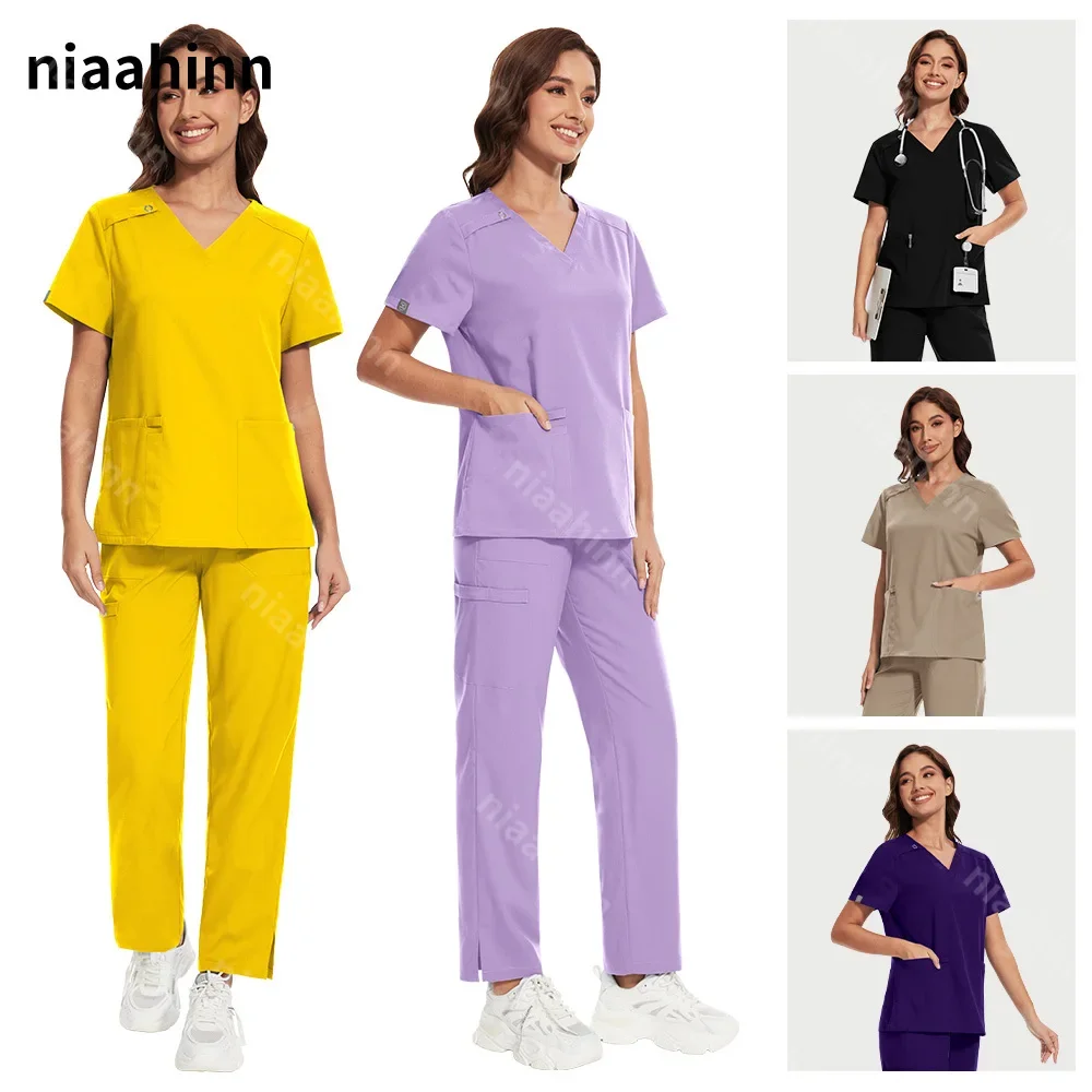 

Niaahinn Beauty Agency Scrub Suit Women Pet Clinic Veterinary Nurse Accessories Medical Uniform Breathable Unisex Tops Pant Suit