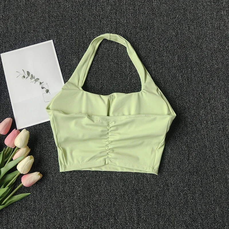 Halter Neck Sports Vest Chest Pads Shockproof Gathering Quick-Drying Fitness Yoga Top Beautiful Back Design Women's Underwe