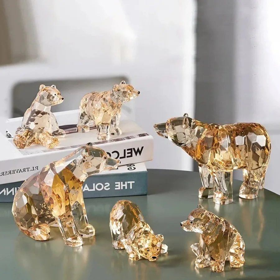 Luxury Acrylic Bear Sculpture Decor Creative Animal Polar Bear Model Ornament Artwork Living Room Home Office Desktop Decor Gift