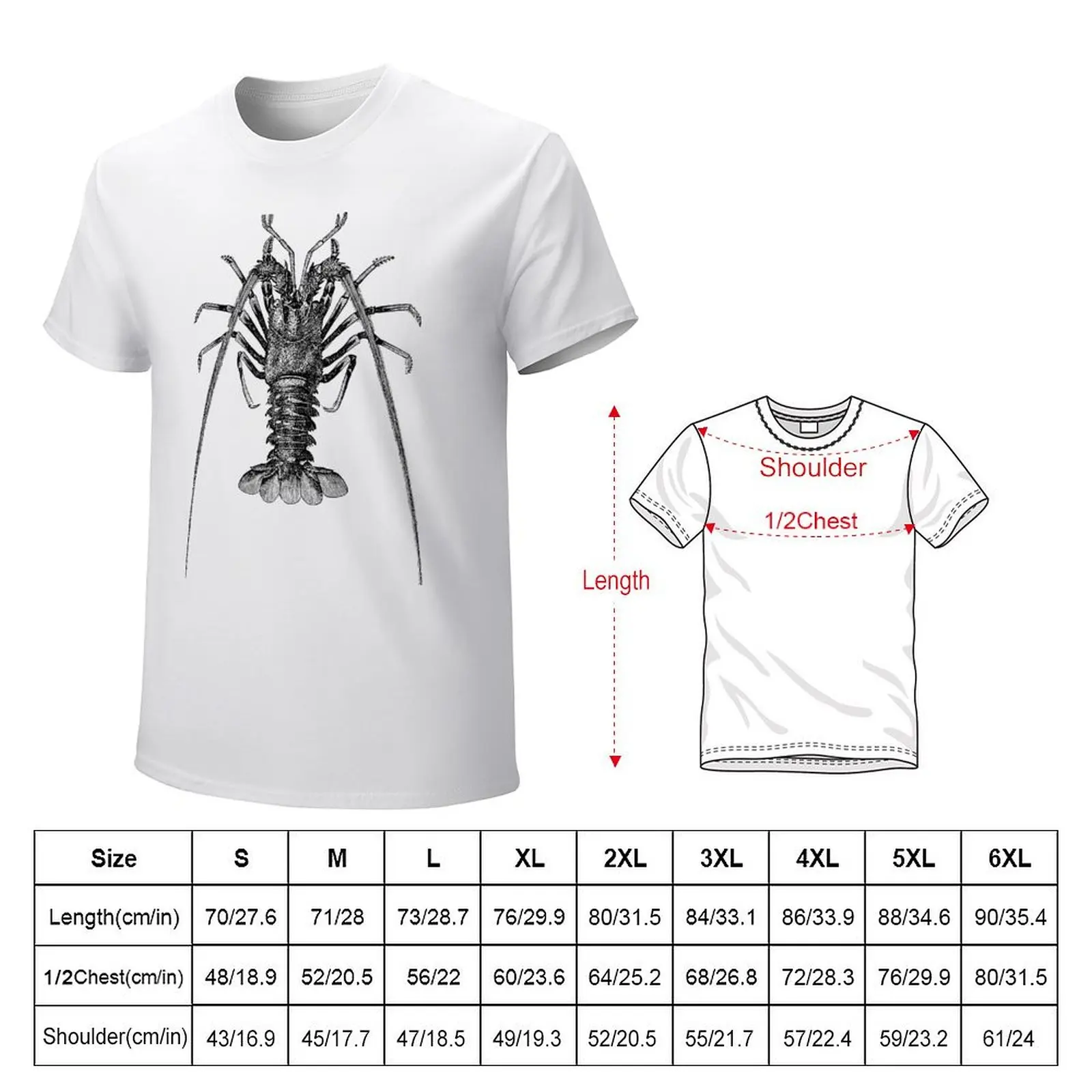 Vintage Spiny Lobster Illustration Retro 1800s Black and White Image T-Shirt boys whites anime black t shirts for men