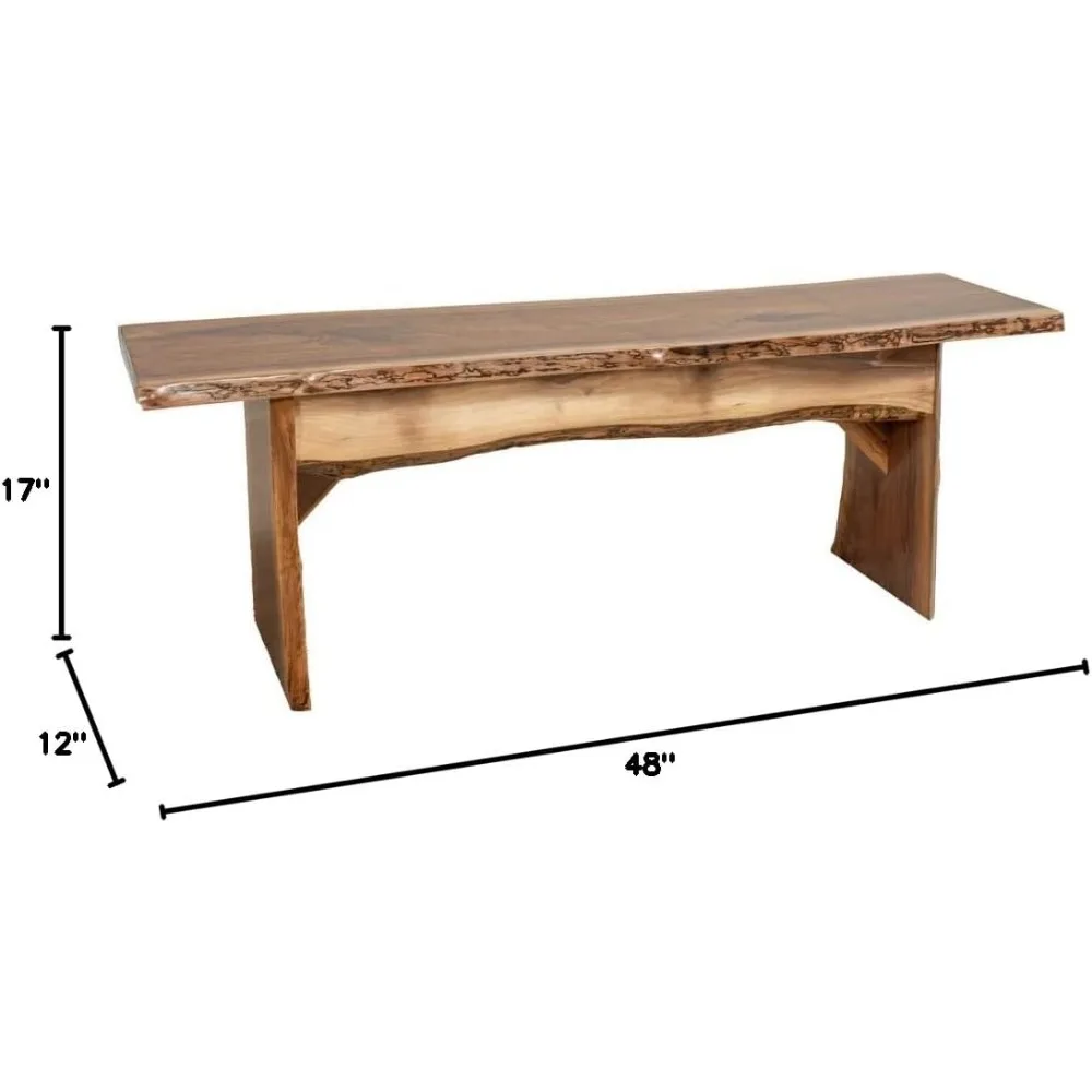 Wooden Bench, Natural Edge Wooden Slab Bench (4' Long, Walnut Wood with Clear Coat), No Assembly,Easy Care Outdoor Bench