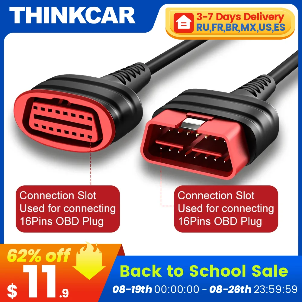 THINKCAR ThinkDiag Extension Cable 16 Pin Male to Female Car OBD2 Diagnostic Extender Cable Automotive Adapter Cord