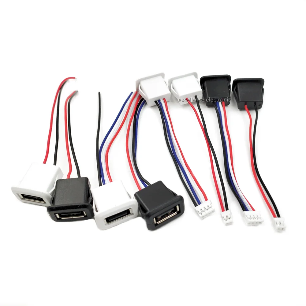 1-10pcs USB 2.0 Female Power Jack USB2.0 2/4Pin Charging Port Connector With PH Cable Electric Terminals Wire USB Charger Socket