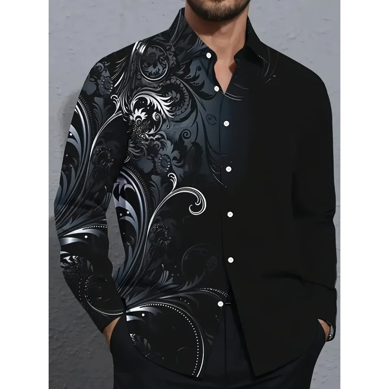 Prachtige Hawaiiaanse shirts met gradiëntpatroon voor heren Luxe 3D-printblouse Casual losse reversknop met lange mouwen Aloha-shirts