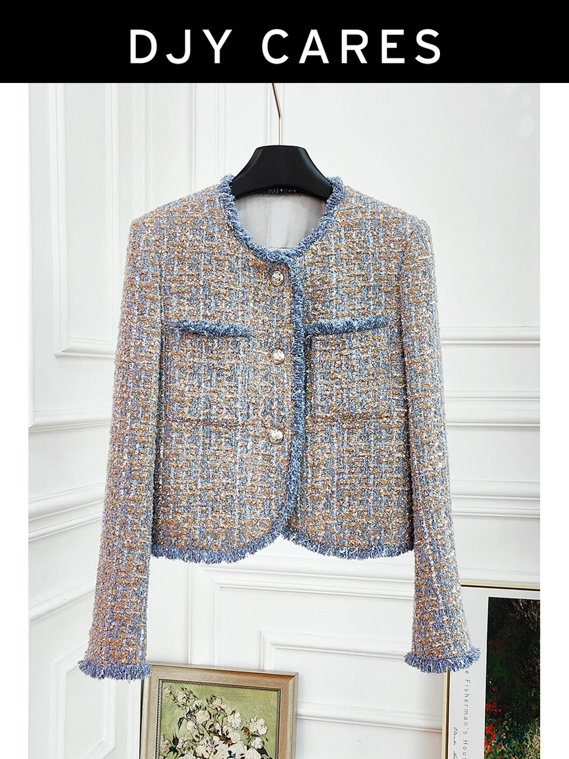 

New Coarse woolen woolen woven jacket with tassel top big size