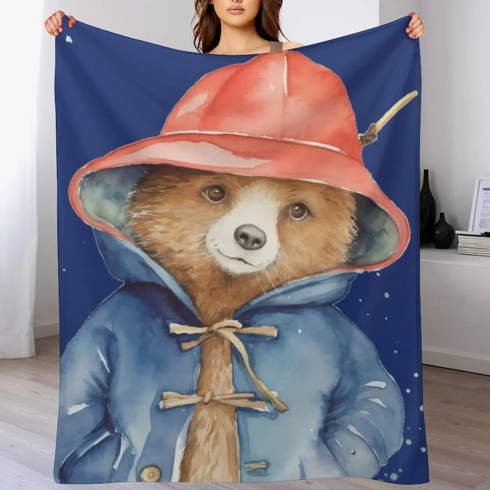 Paddington Bear Watercolour Illustration Throw Blanket Personalized Gift Summer Beddings Shaggy Blankets