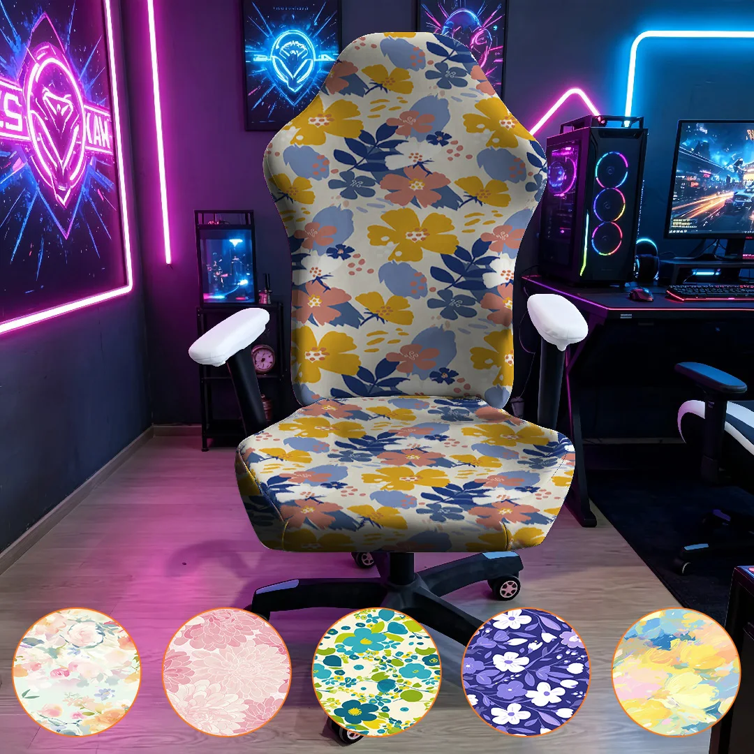 Pastel Floral Print Gaming Chair Cover Stretch Elastic Slipcover Universal Computer Office Chair Protector