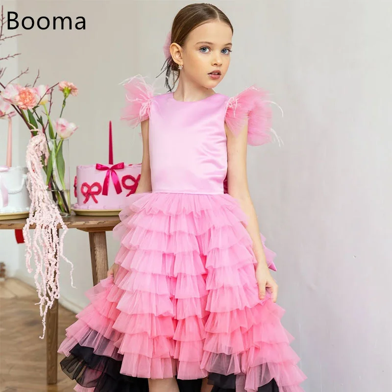 

Booma Flowers Girl Dresses Tulle Bow Pleat Sleeveless Wedding Party Dress for Kids Girls Prom Gowns Customized