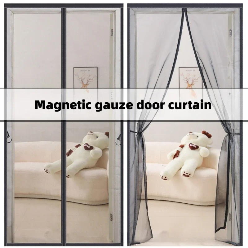 Multiple Door Types Black Vertical Bar Diamond Mesh Screen Door Breathable Insect Proof Door Curtain Home Partition Screen Panel