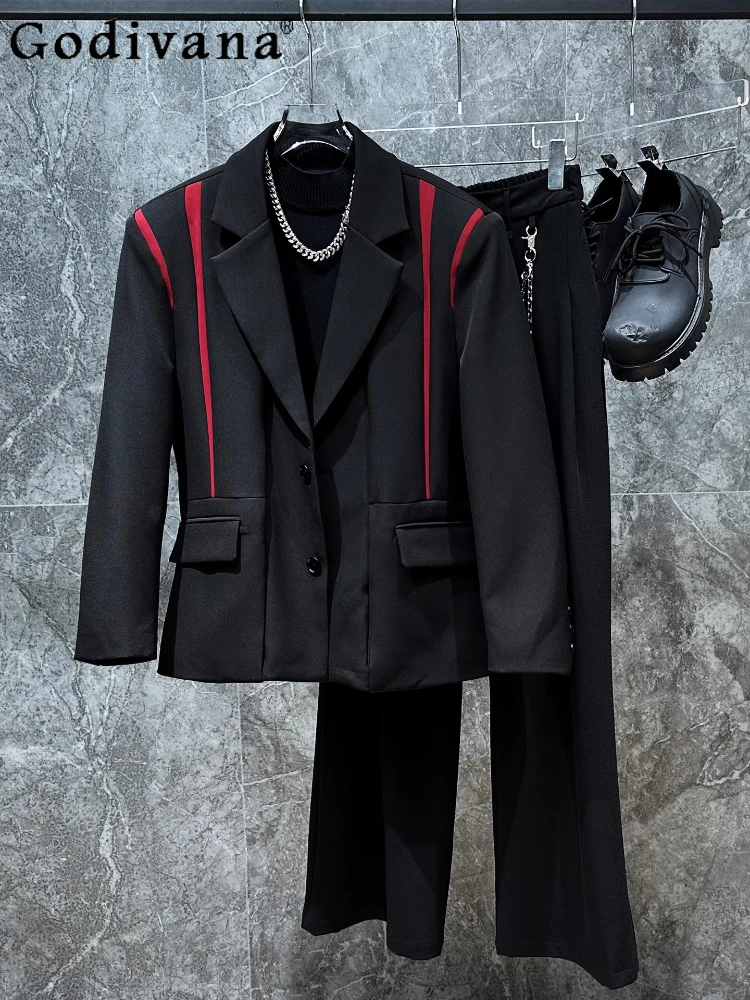 

Spring Autumn New Contrasting Colors Leisure Chic Loose Korean Long-sleeved Suit Black Versatile Personalized Boys Fashion Coat