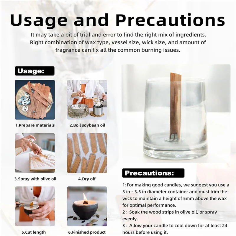 A008 Cherry Wood Candle Wick,Thicken Wood Wicks For Candles-Long Lasting Flame-Easily Burn,Candle Cores For Candle Making