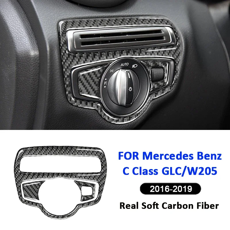 

Carbon Fiber Car Headlight Adjusting Switch Panel Frame Decoration Interior Sticker For Mercedes Benz 2016-2019 C Class GLC W205
