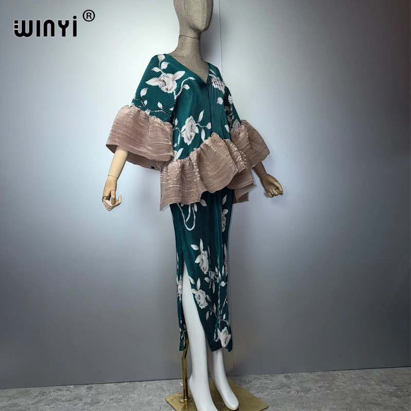 WINYI Slim Fit Pleated Dress for Women Elastic Retro Beach Cover up Muslim Kaftan Abaya Dubai Style Luxury Long Evening Gown