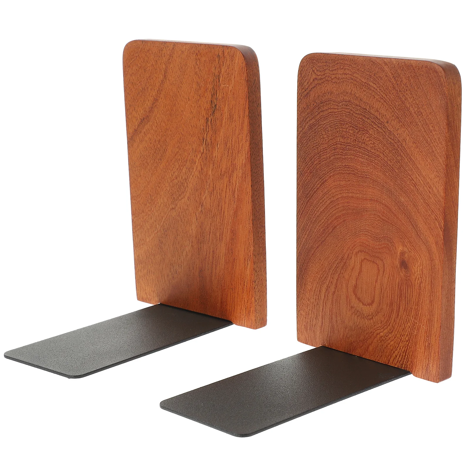 2Pcs Wood and Metal Bookends Desktop Book Holders Book Organizer Office Study Decorative Stands Bookends