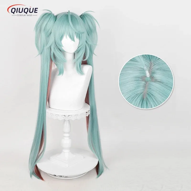 LQAnime 미쿠 라스칼 코스프레 가발 미쿠 x 라스칼 2023 롱 포니테일 내열성 합성 헤어 할로윈 파티 가발 + 가발 캡