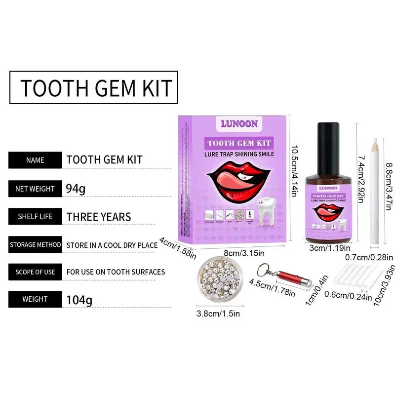 Kit di gioielli per denti Kit di gemme per denti fai-da-te con collari e denti leggeri Decorazione di gioielli in pietra preziosa trasparente Kit di gemme per denti scintillanti