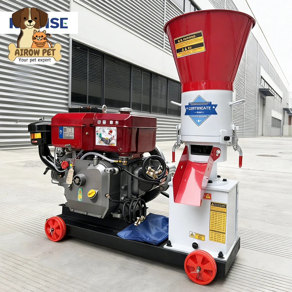 AIROW Corn Feed Pellet Machine for Small Farms with Diesel Engine and Flat Die Roller Structure
