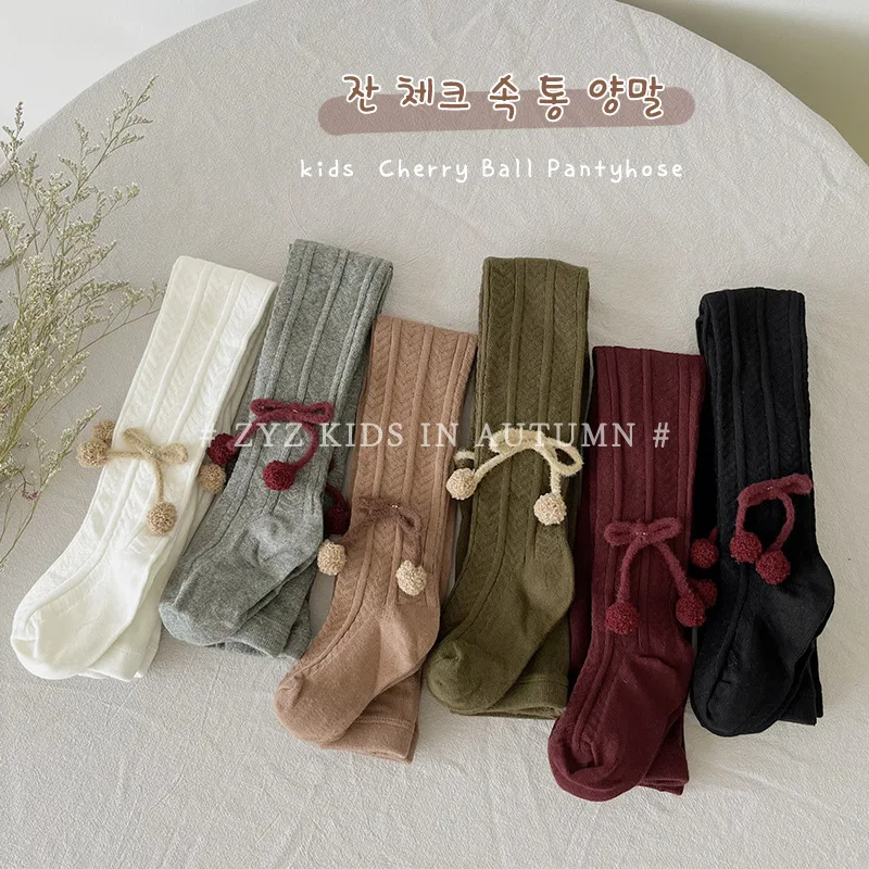 

Children's pantyhose autumn hair ball bow children's leggings striped girls pantyhose