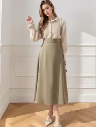 New Arrivals Khaki Women's Midi Skirt For Women 2024 Fall Elegant Fashion Office OL A-Line Skirts Female