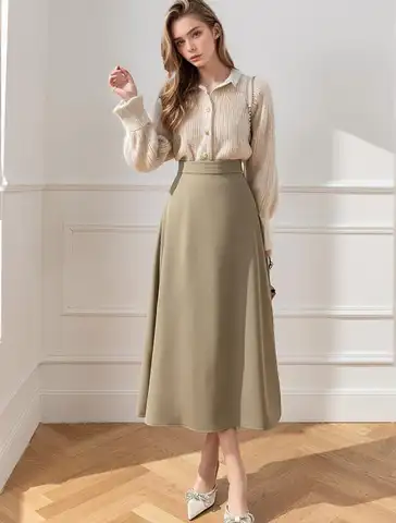 Nuovi arrivi gonna longuette da donna kaki per donna 2024 autunno elegante Fashion Office OL gonne a trapezio donna