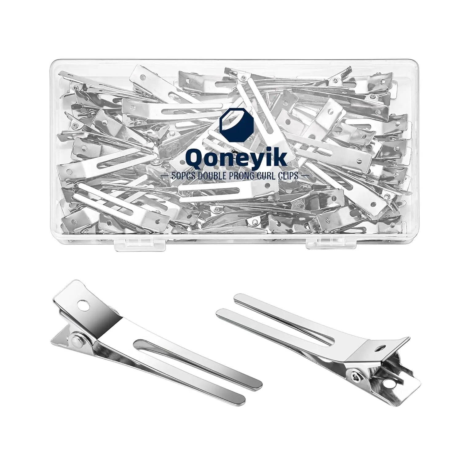 

50pcs Metal Double Prong Pin Curl Hair Clips, Silver Alligator Clips for Styling Sectioning, Salon Bows DIY with Case
