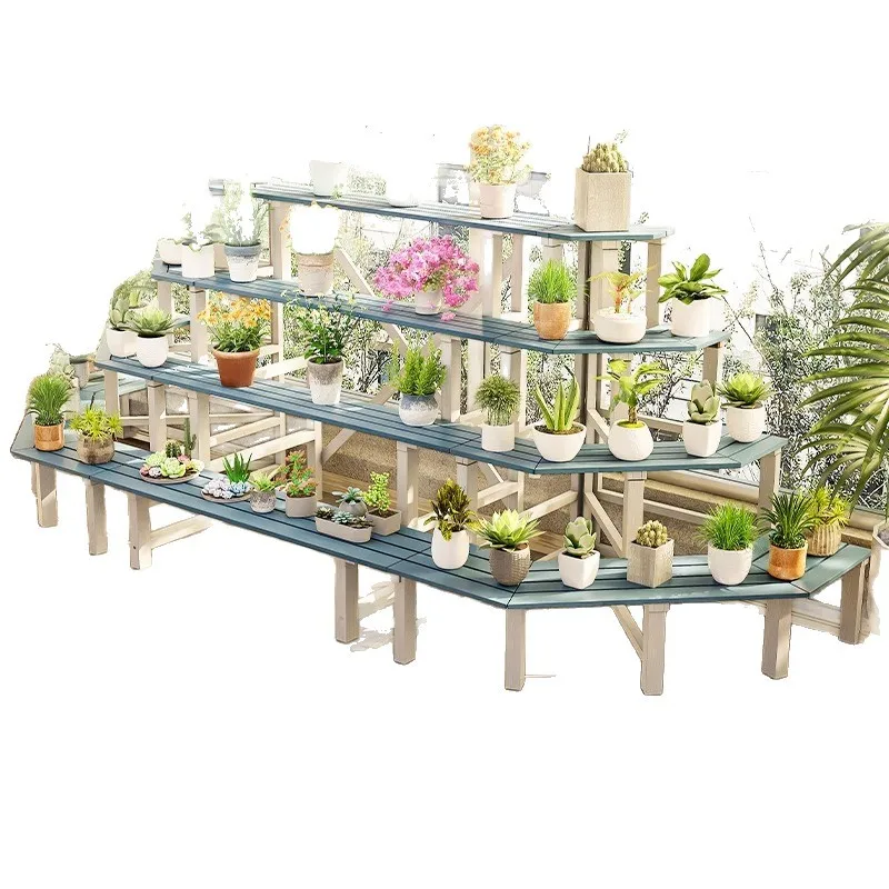 Indoor Balcony Terrace Household Multi-layer Floor Solid Wood Flower Stand Flower Pot Shelf Succulent Anticorrosive Wood
