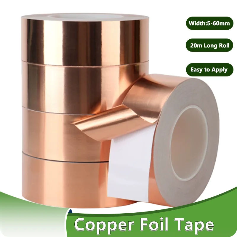 Per Roll Copper Foil Conductive Adhesive Tape for Electrical Repair Width 5-60mm EMI Shielding Single/Double Sided 20m Length