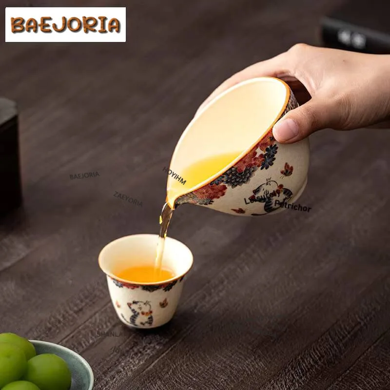 

150ML Rock Mineral White Ceramic Little Cat Tea Pitcher Pour Tea Cha Hai Dispenser Justice Cup Fair Mug Chinese Tea Set Supplies