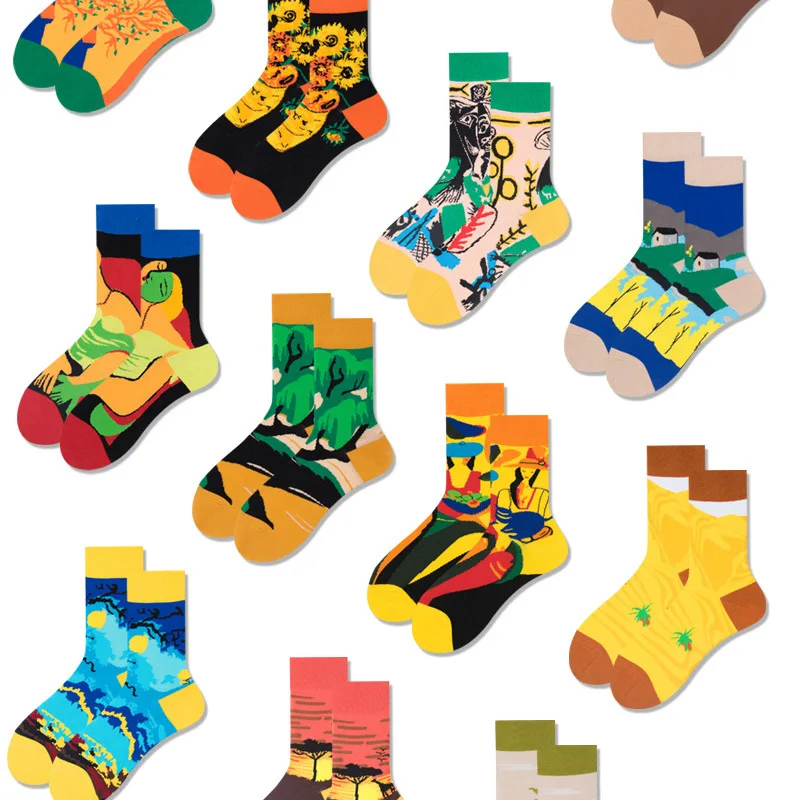 

Oil painting theme graffiti European and American socks New spring and summer fashion style cotton socks for lovers