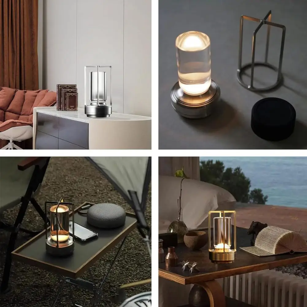 Lampe de table LED sans fil en aluminium cristal, lampe portable, escales, 3 documents, gradation en continu, commande tactile