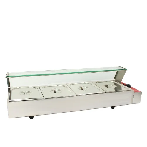 Gorąca sprzedaż Komercyjny elektryczny podgrzewacz do żywności ze stali nierdzewnej Bain Marie Trzy patelnie elektryczne bain marie ze szklaną
