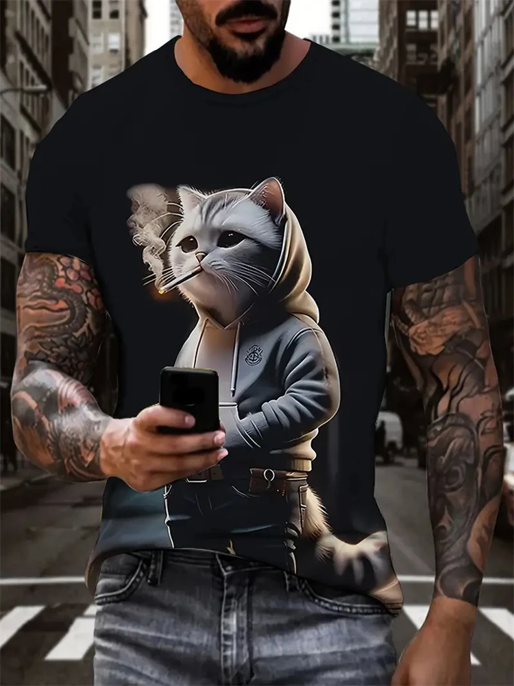 

Fashion Men's Short Sleeve T Shirt Loose Fit Cat Pattern Pullover Men's T Shirt High Stretch Casual 3D Printed Men's Clothing