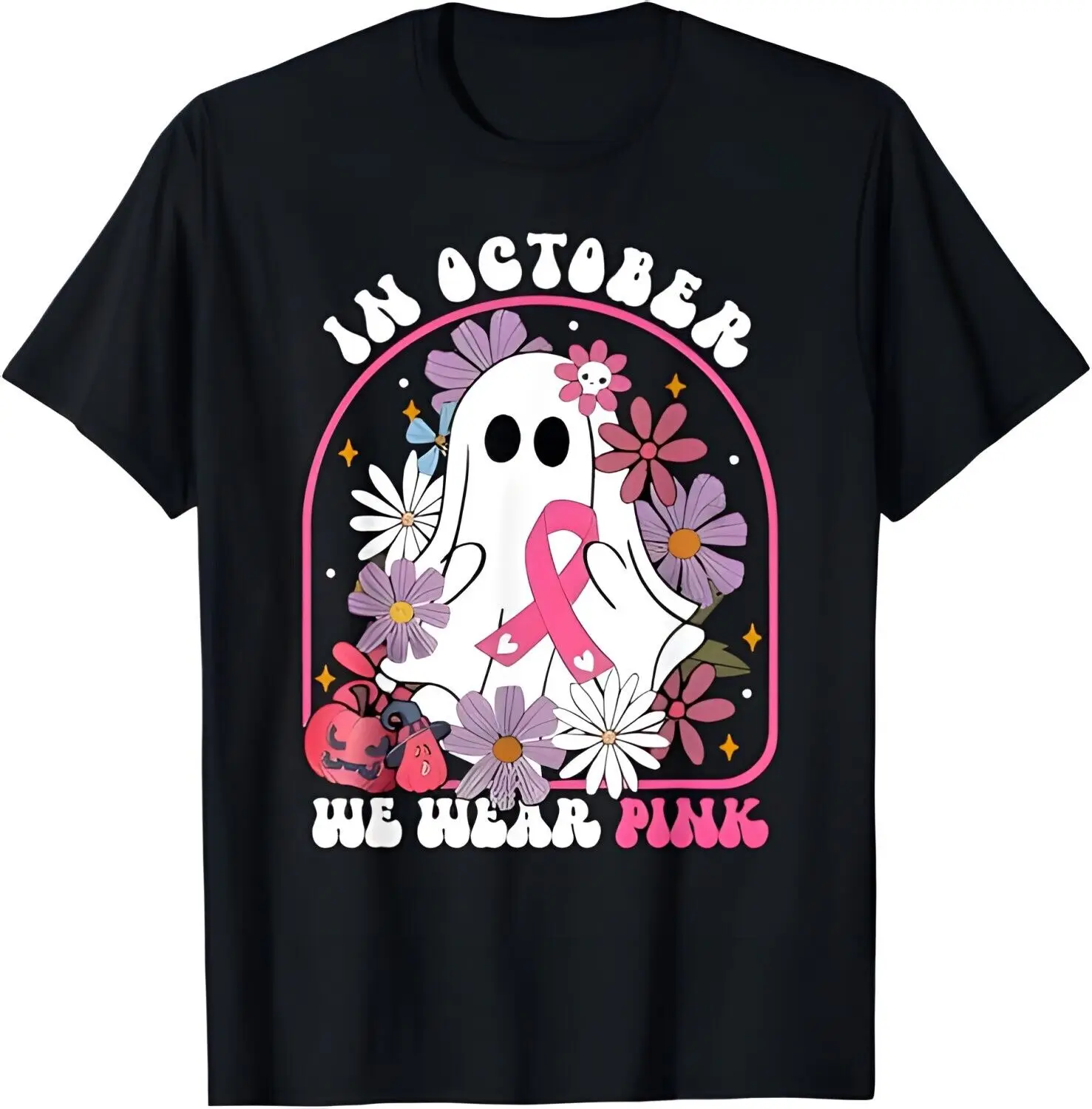 

Even Pink Ghost Floral Breast Cancer Awareness T-Shirt