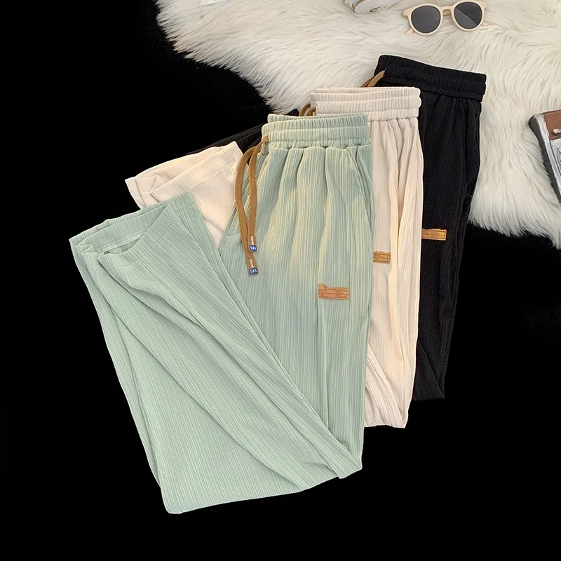 

Ice Silk Men's Summer Texture Sensation Drapey Casual Long Pants Loose Straight Spor Qui Dry Wide Leg Trousers