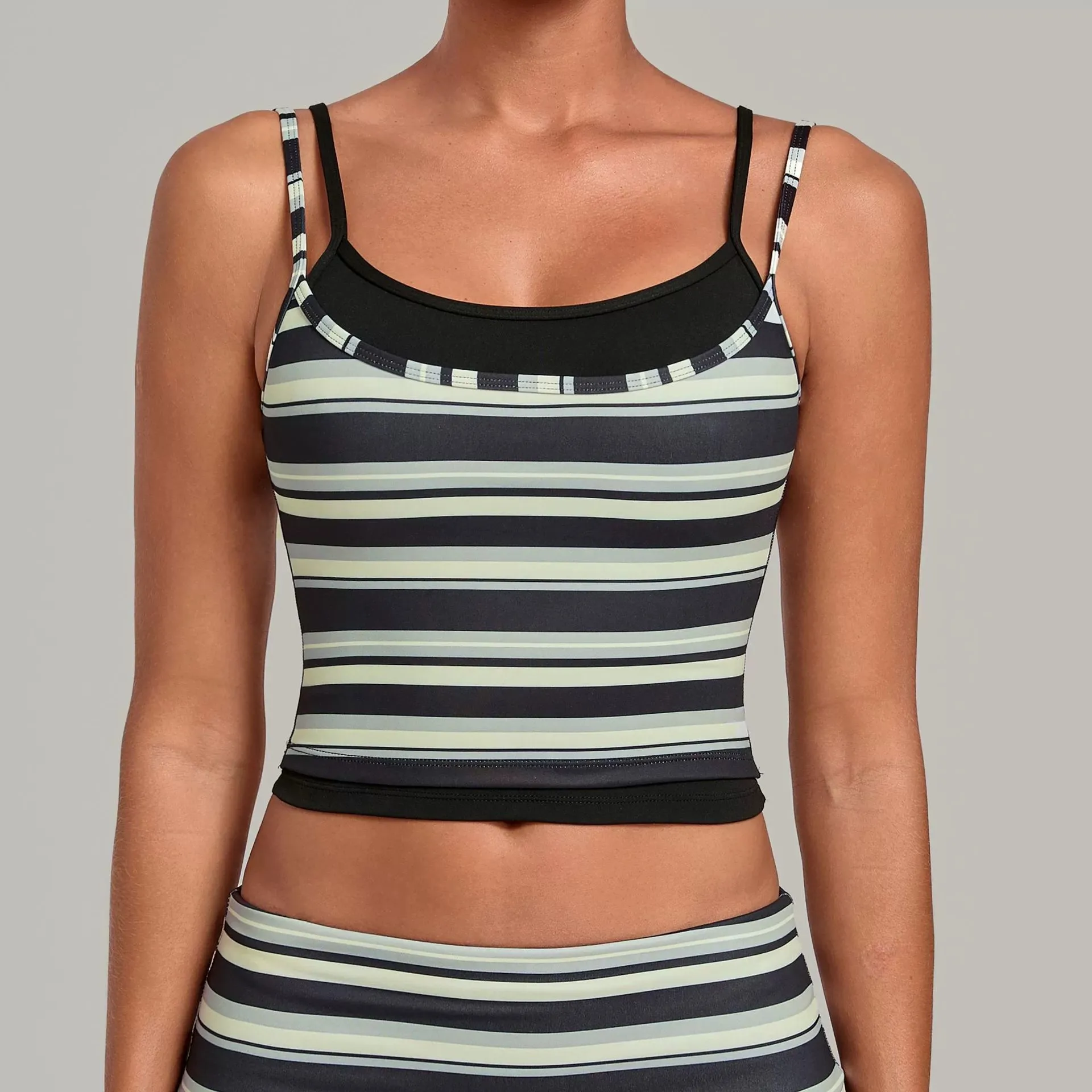 Striped Yoga Tank Shockproof Waist Shaping Fitness Bra Push up Sports Vest Female Gym Workout Vest Breathable Pilates Sports Top