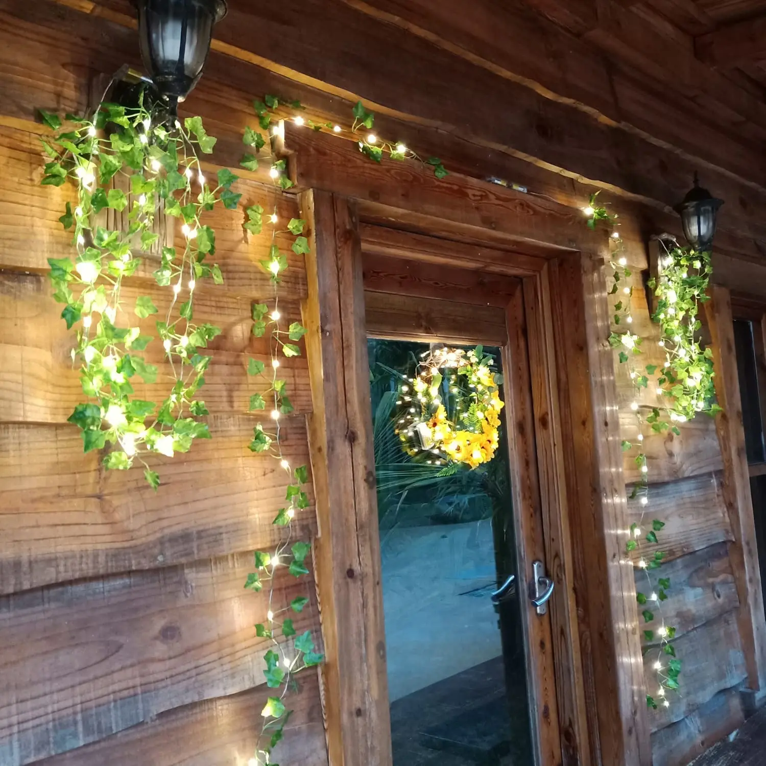 Guirnalda de luces solares para exteriores, luces LED de hiedra resistentes al agua, ratán Artificial, decoración de plantas verdes, lámpara de guirnalda de hoja de arce