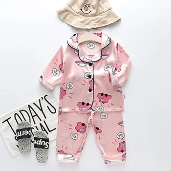 Toddler Girls Silk Satin pigiama set Cartoon Kids Boys pigiama Baby Sleepwear Suit Girl Casual Home Wear Clothes Boy Loungewear