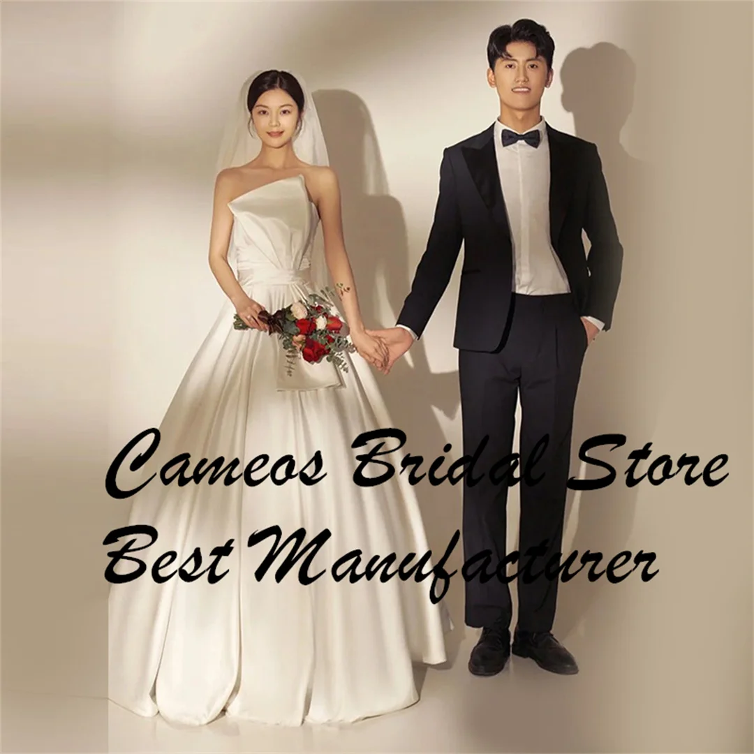 SONDR Simple Ivory abiti da sposa su misura senza spalline corea a-line fiocco in raso corsetto anteriore abiti da sposa abiti da sposa da donna