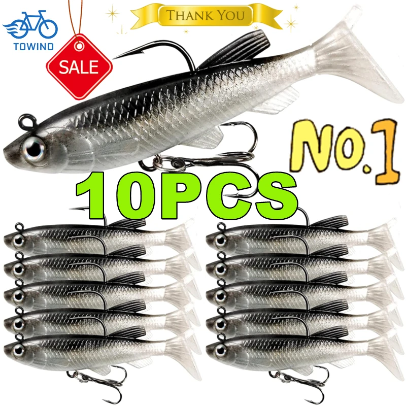 New 10-1PC Fishing Lures Pre-Rigged Jig Head Paddle Tail Soft Plastic Swimbaits Bass Trout Walleye Crappie Saltwater Freshwater